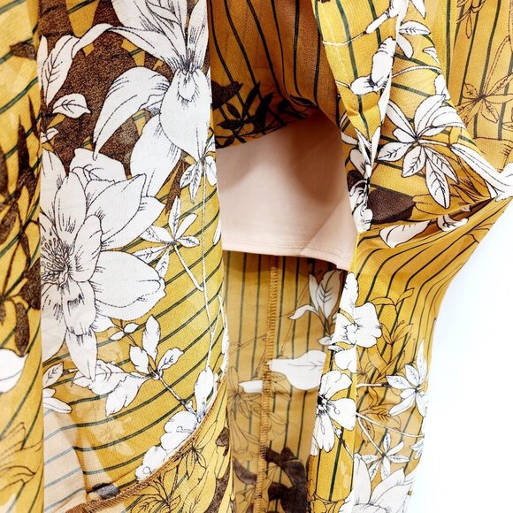 Floral Print Mustard Yellow Maxi Skirt With Pleated Design By Haute Monde Size L - Picture 7 of 10